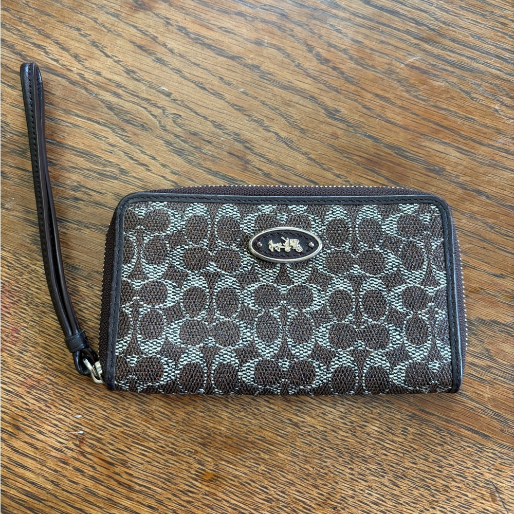 Coach Brown Signature Canvas Wristlet